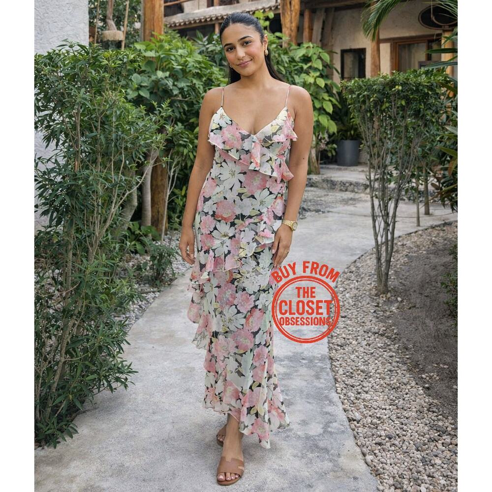 Zara NWT Floral Ruffle Asymmetrical High Low Strappy Midi Dress M - Picture 9 of 16